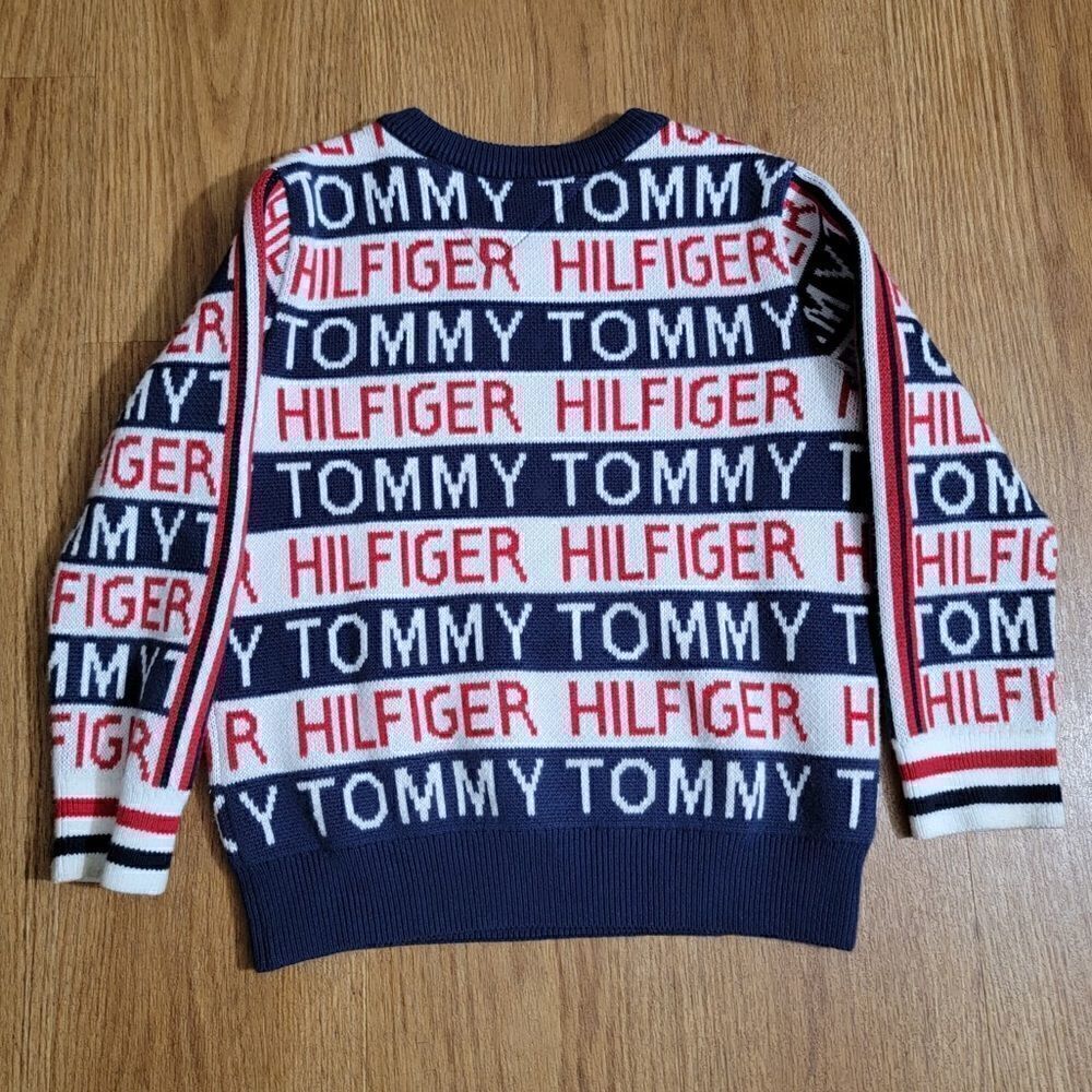 Tommy Hilfiger Cable Knit Logo Sweater Navy Blue White Red Size XS 4 5 Years